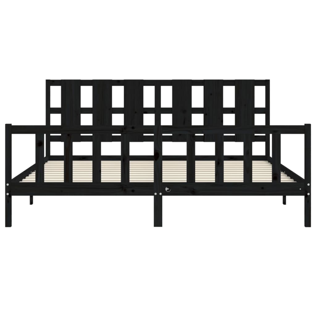 Okvir za krevet s uzglavljem crni 200 x 200 cm od masivnog drva