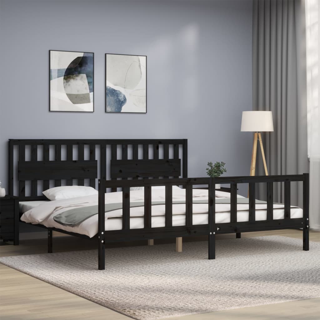 Okvir za krevet s uzglavljem crni 200 x 200 cm od masivnog drva