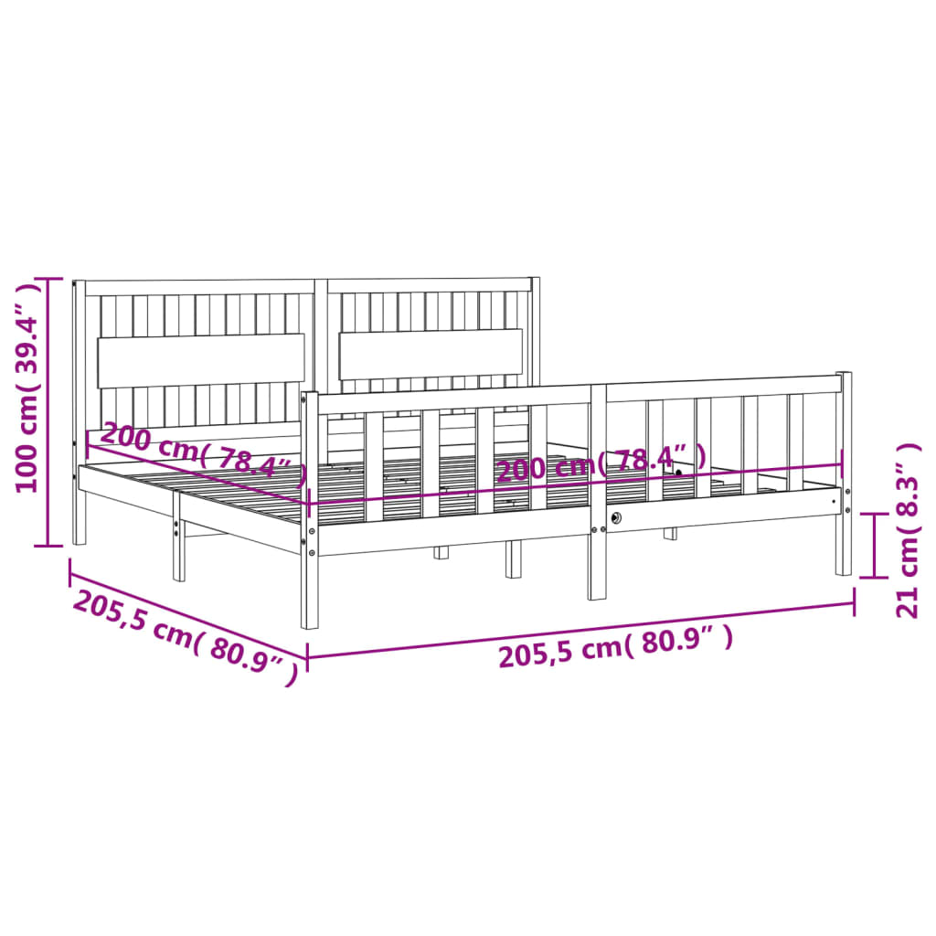 Okvir za krevet s uzglavljem crni 200 x 200 cm od masivnog drva