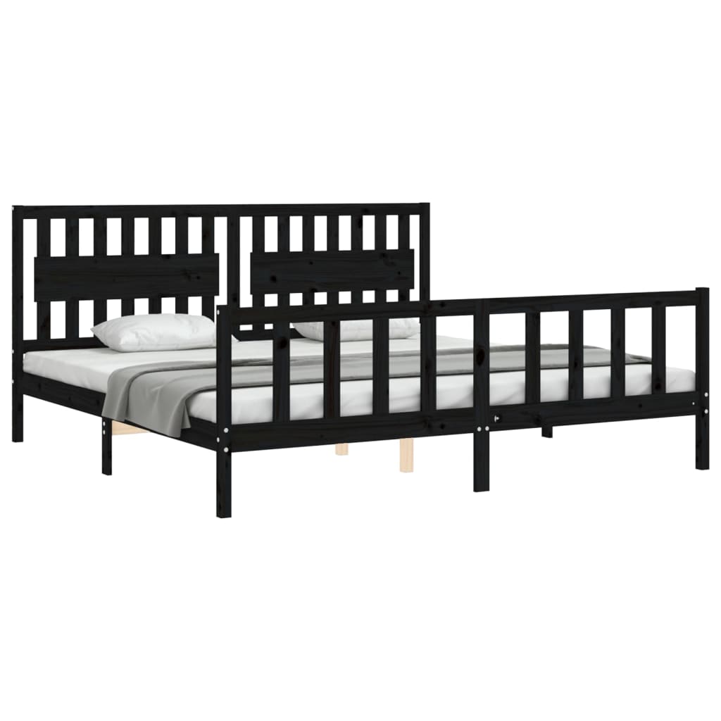 Okvir za krevet s uzglavljem crni 200 x 200 cm od masivnog drva