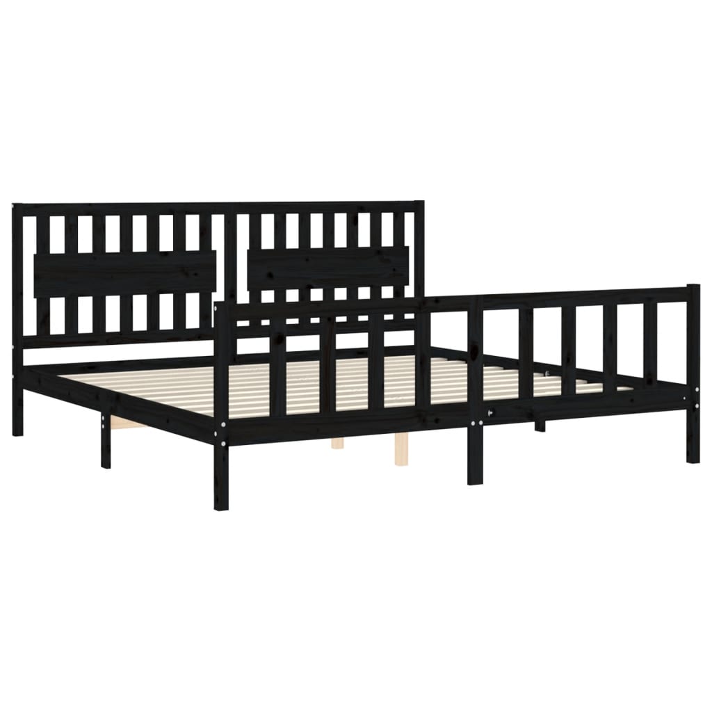 Okvir za krevet s uzglavljem crni 200 x 200 cm od masivnog drva