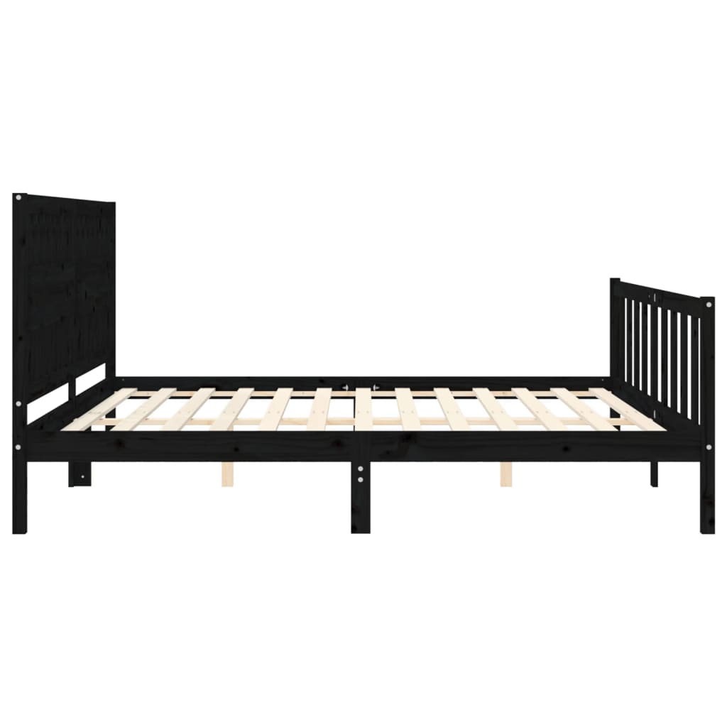 Okvir za krevet s uzglavljem crni 200 x 200 cm od masivnog drva