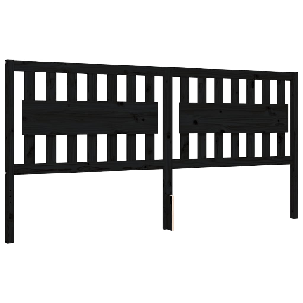 Okvir za krevet s uzglavljem crni 200 x 200 cm od masivnog drva