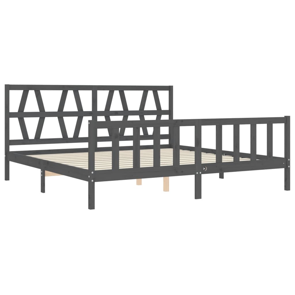 Okvir za krevet s uzglavljem sivi 200 x 200 cm od masivnog drva