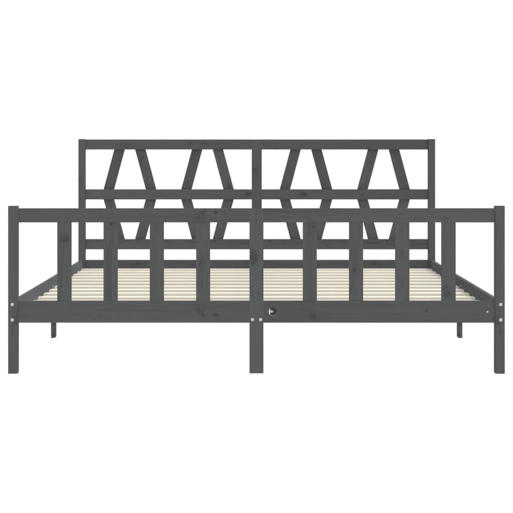 Okvir za krevet s uzglavljem sivi 200 x 200 cm od masivnog drva