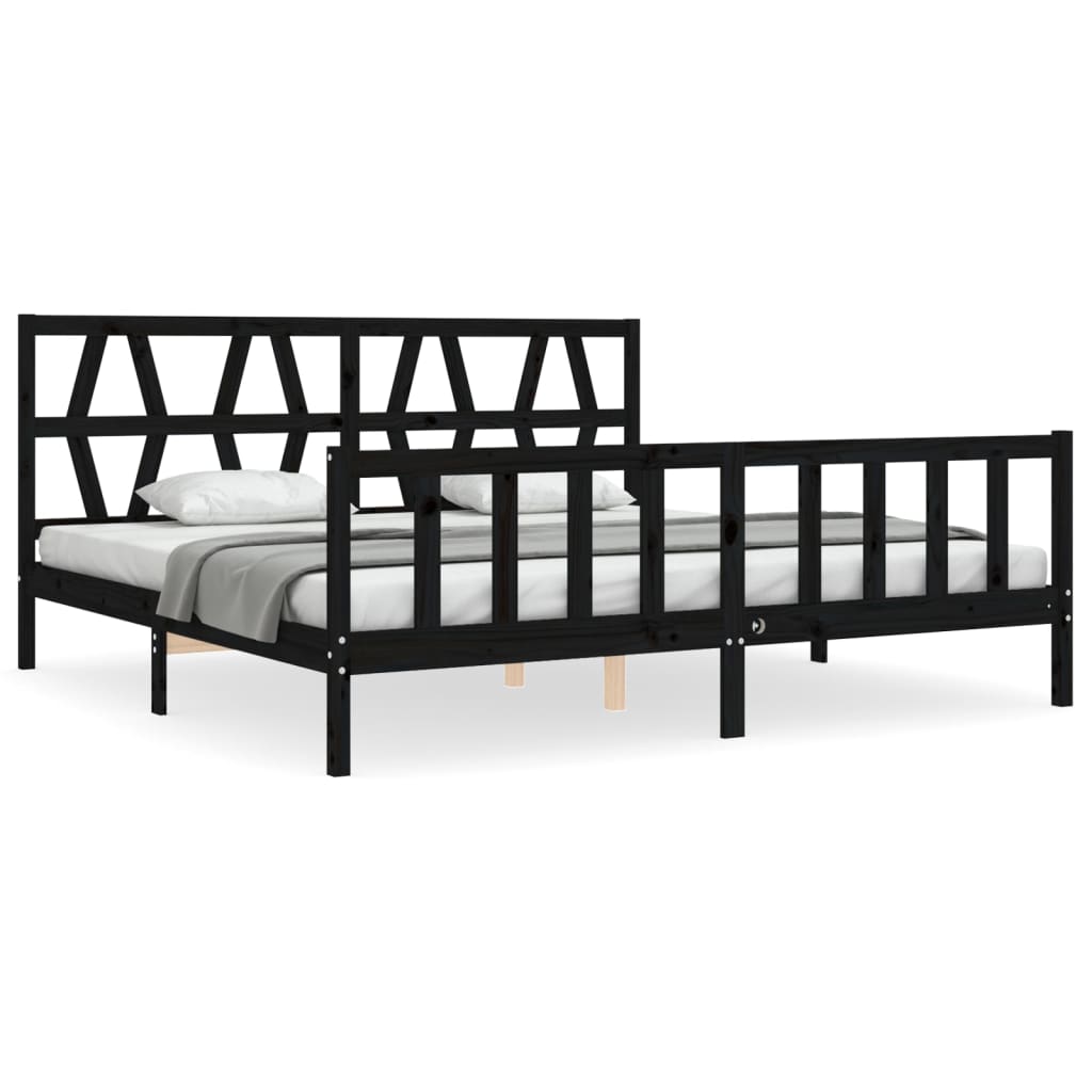 Okvir za krevet s uzglavljem crni 200 x 200 cm od masivnog drva