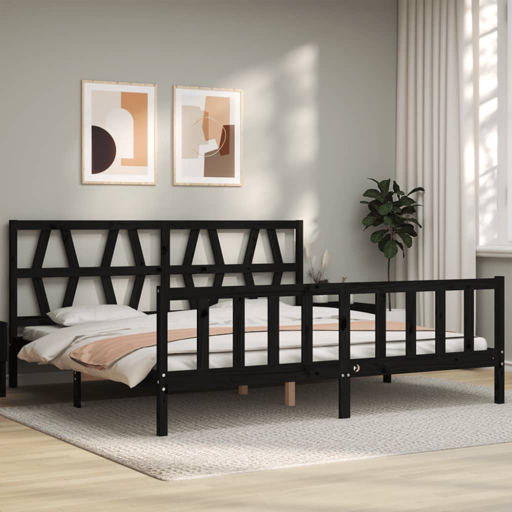 Okvir za krevet s uzglavljem crni 200 x 200 cm od masivnog drva