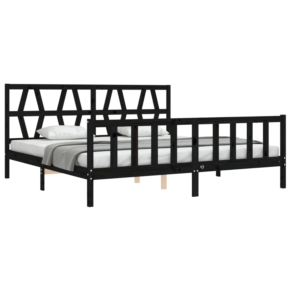 Okvir za krevet s uzglavljem crni 200 x 200 cm od masivnog drva