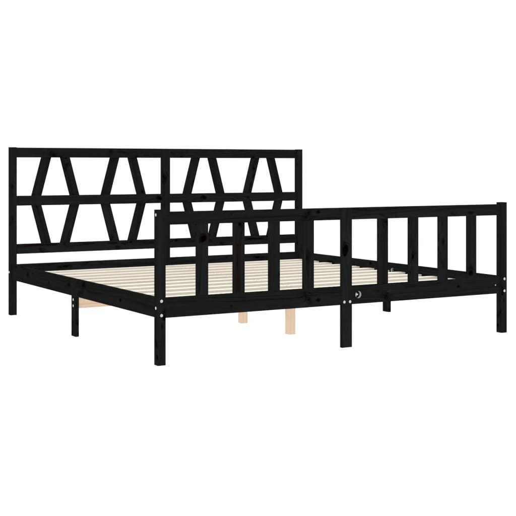 Okvir za krevet s uzglavljem crni 200 x 200 cm od masivnog drva
