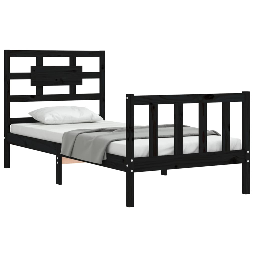 Okvir kreveta s uzglavljem crni jednokrevetni masivno drvo