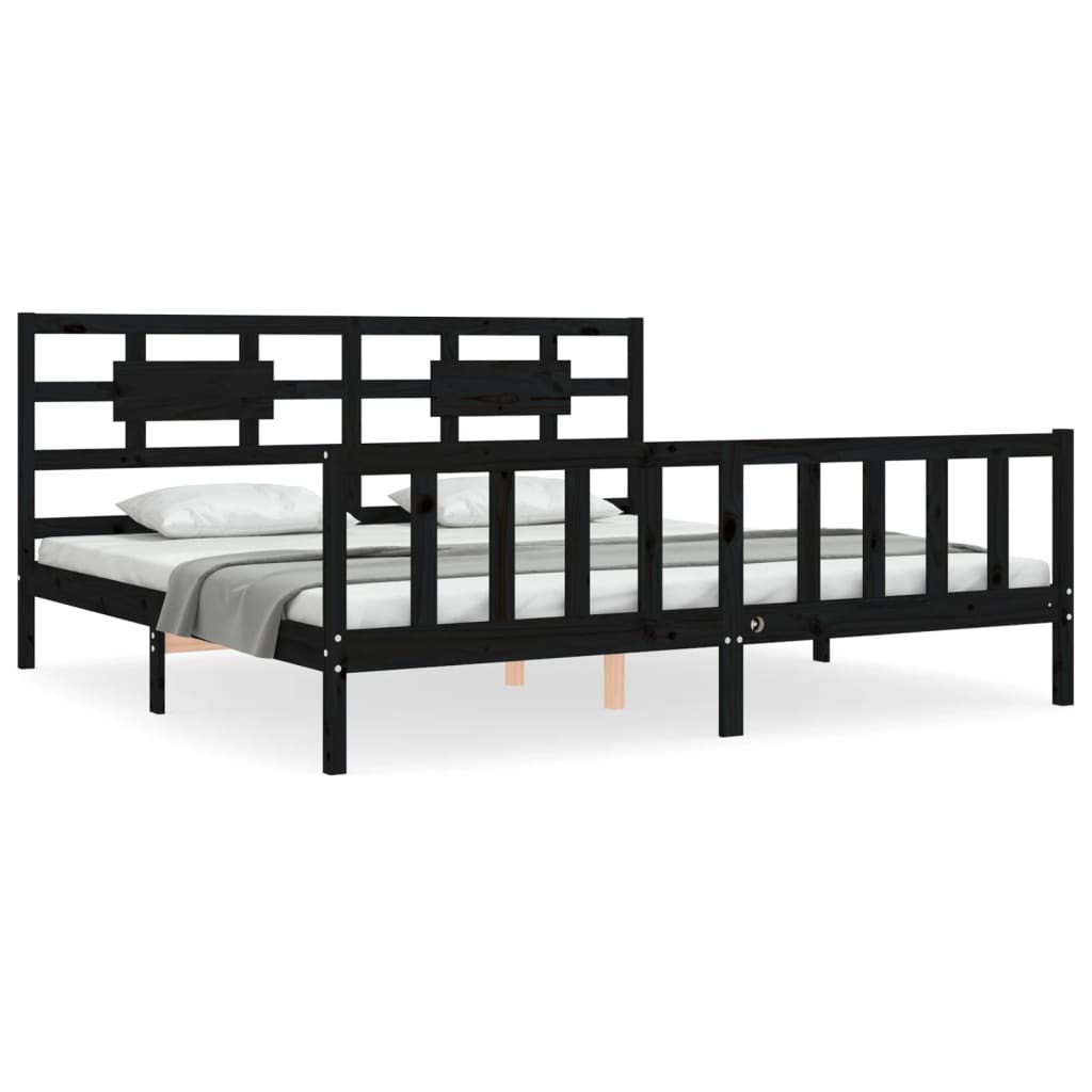 Okvir za krevet s uzglavljem crni 200 x 200 cm od masivnog drva