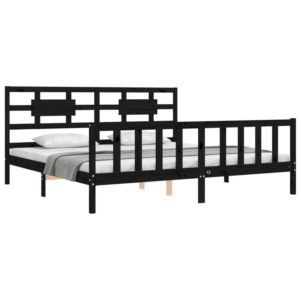 Okvir za krevet s uzglavljem crni 200 x 200 cm od masivnog drva