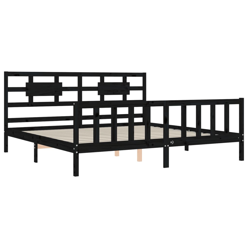 Okvir za krevet s uzglavljem crni 200 x 200 cm od masivnog drva