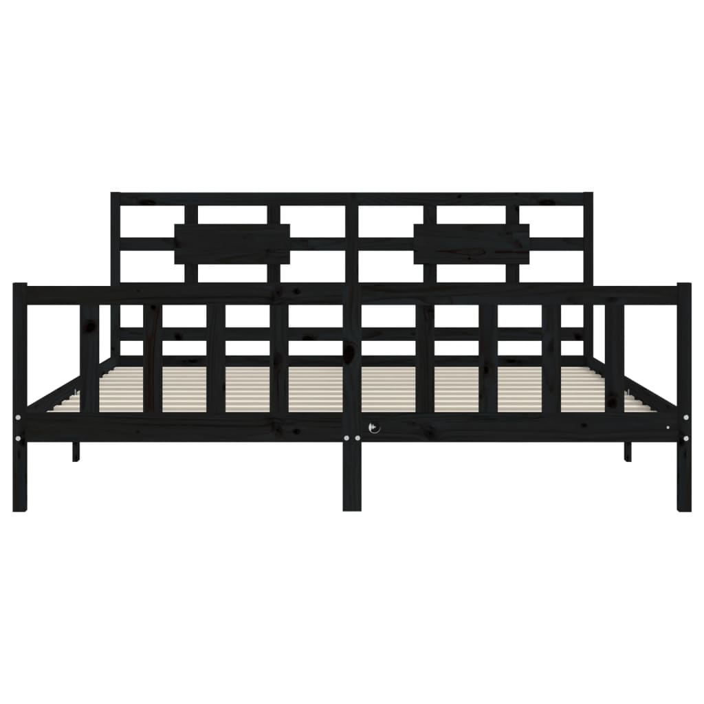 Okvir za krevet s uzglavljem crni 200 x 200 cm od masivnog drva