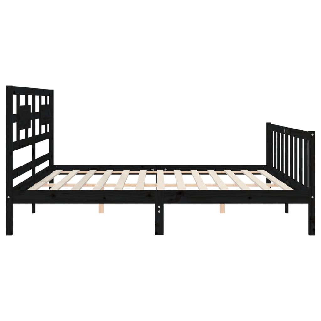Okvir za krevet s uzglavljem crni 200 x 200 cm od masivnog drva