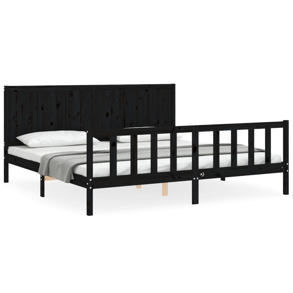 Okvir za krevet s uzglavljem crni 200 x 200 cm od masivnog drva