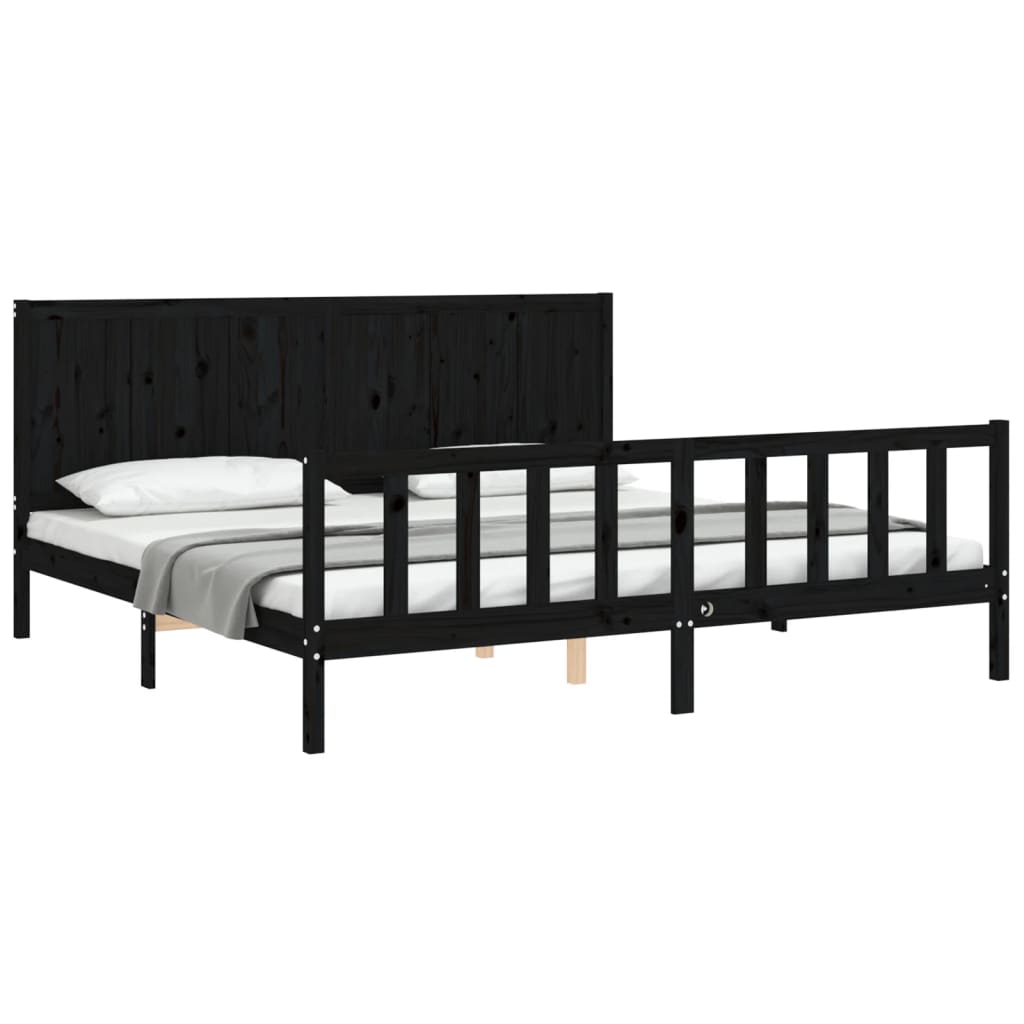 Okvir za krevet s uzglavljem crni 200 x 200 cm od masivnog drva