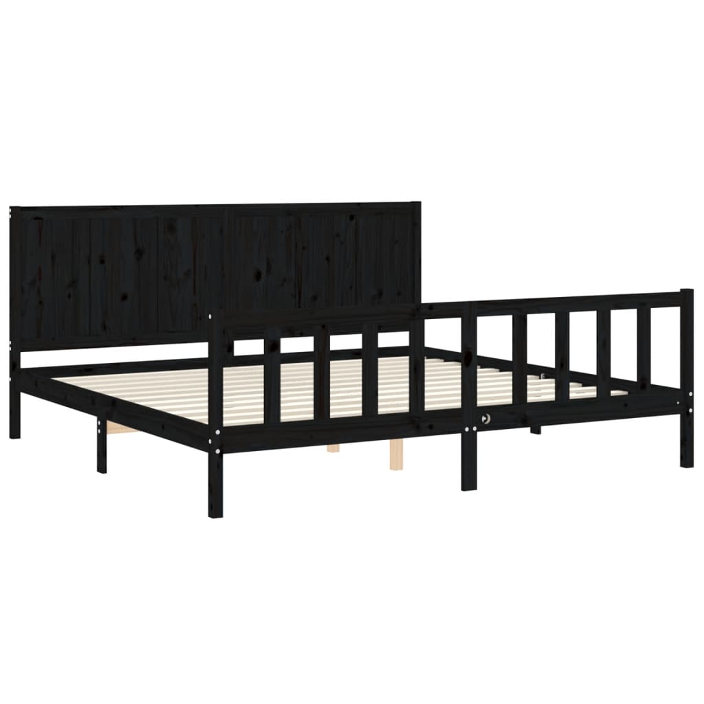 Okvir za krevet s uzglavljem crni 200 x 200 cm od masivnog drva