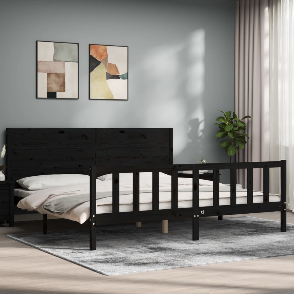 Okvir za krevet s uzglavljem crni 200 x 200 cm od masivnog drva