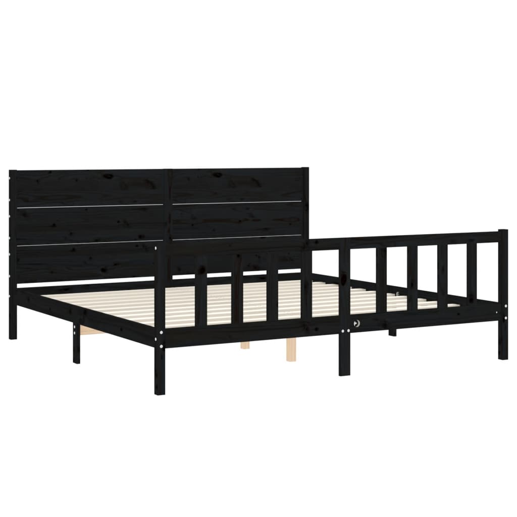 Okvir za krevet s uzglavljem crni 200 x 200 cm od masivnog drva