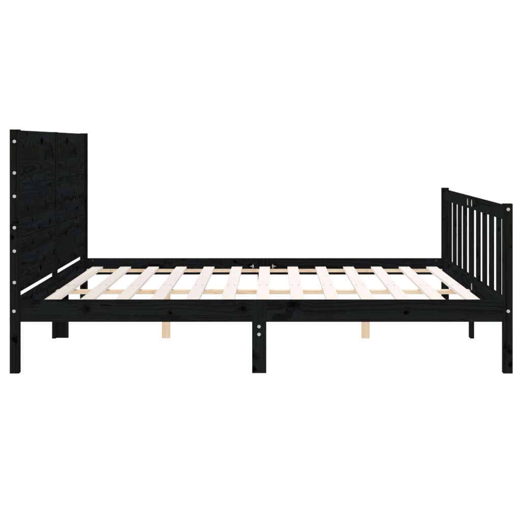 Okvir za krevet s uzglavljem crni 200 x 200 cm od masivnog drva