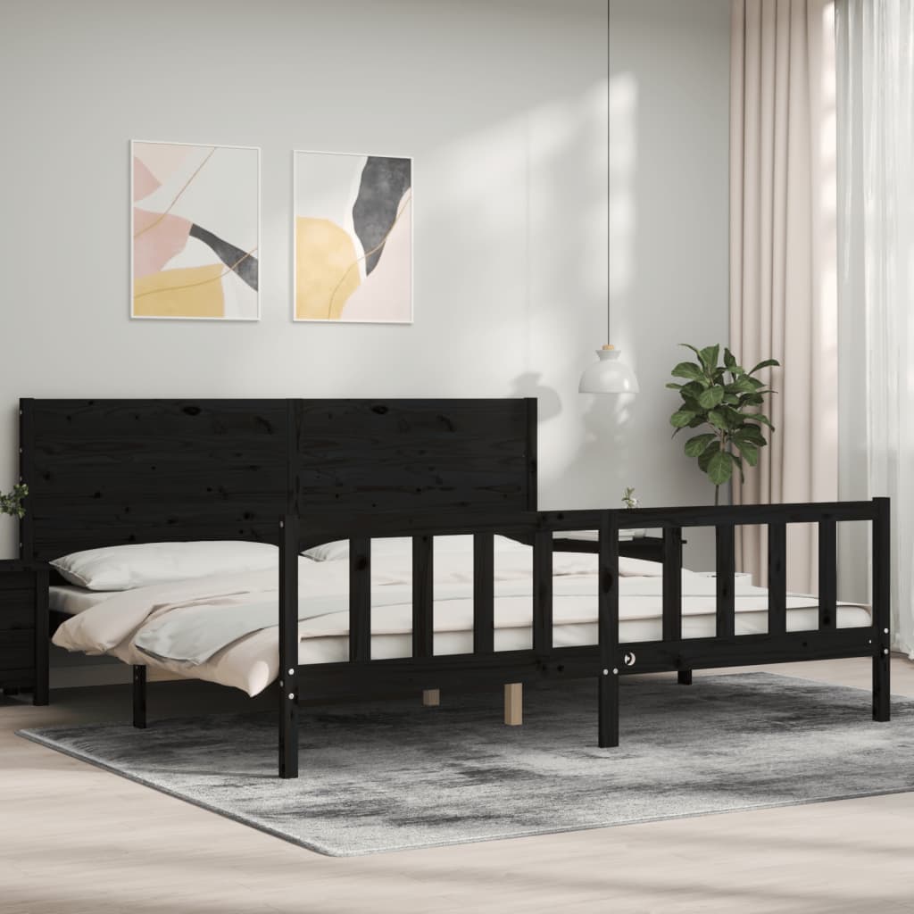 Okvir za krevet s uzglavljem crni 200 x 200 cm od masivnog drva