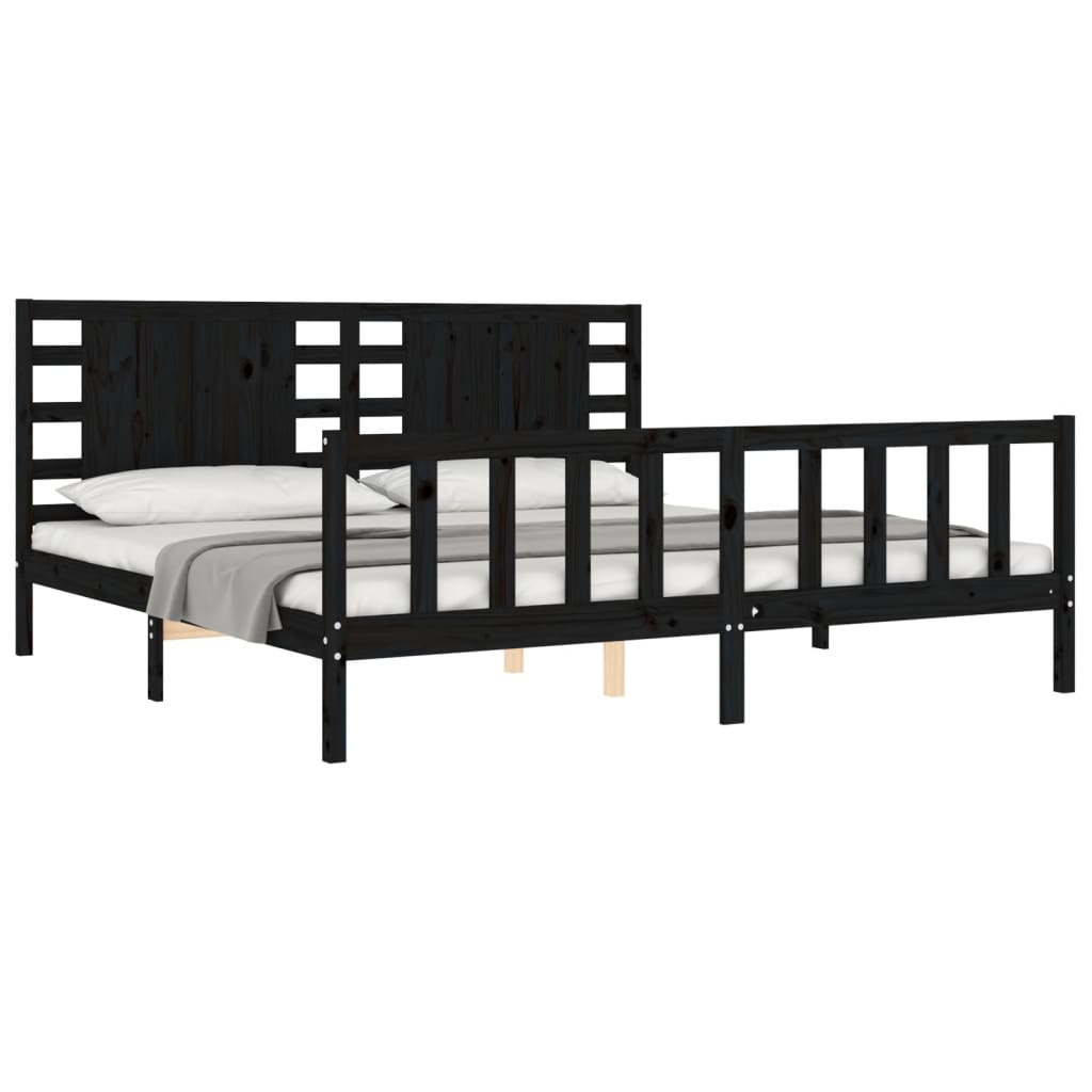 Okvir za krevet s uzglavljem crni 200 x 200 cm od masivnog drva