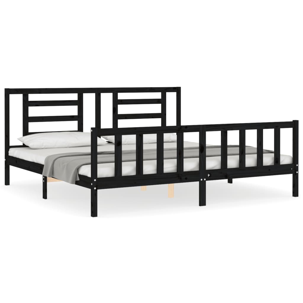 Okvir za krevet s uzglavljem crni 200 x 200 cm od masivnog drva