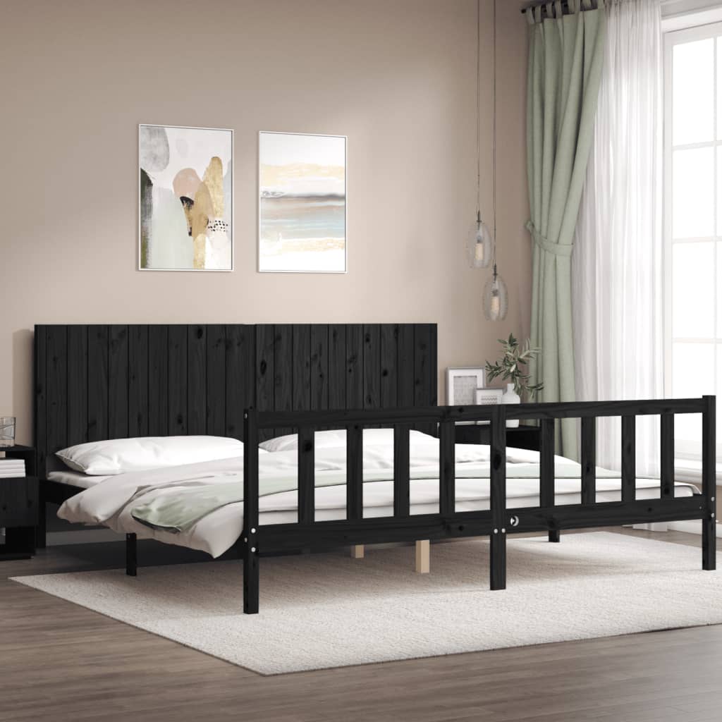 Okvir za krevet s uzglavljem crni 200 x 200 cm od masivnog drva