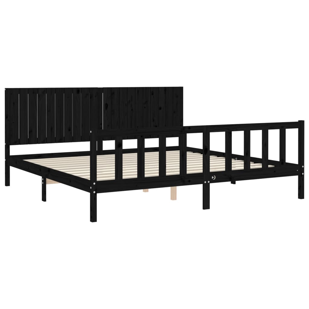 Okvir za krevet s uzglavljem crni 200 x 200 cm od masivnog drva