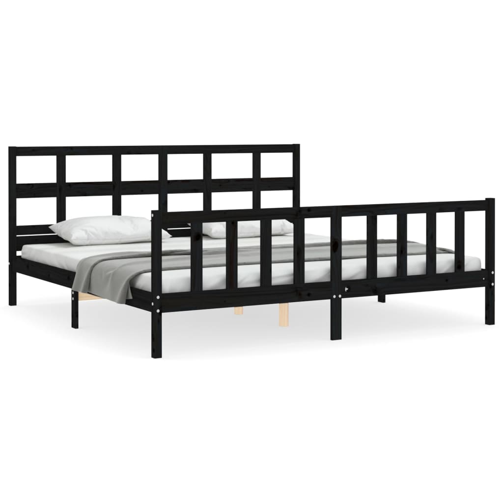 Okvir za krevet s uzglavljem crni 200 x 200 cm od masivnog drva