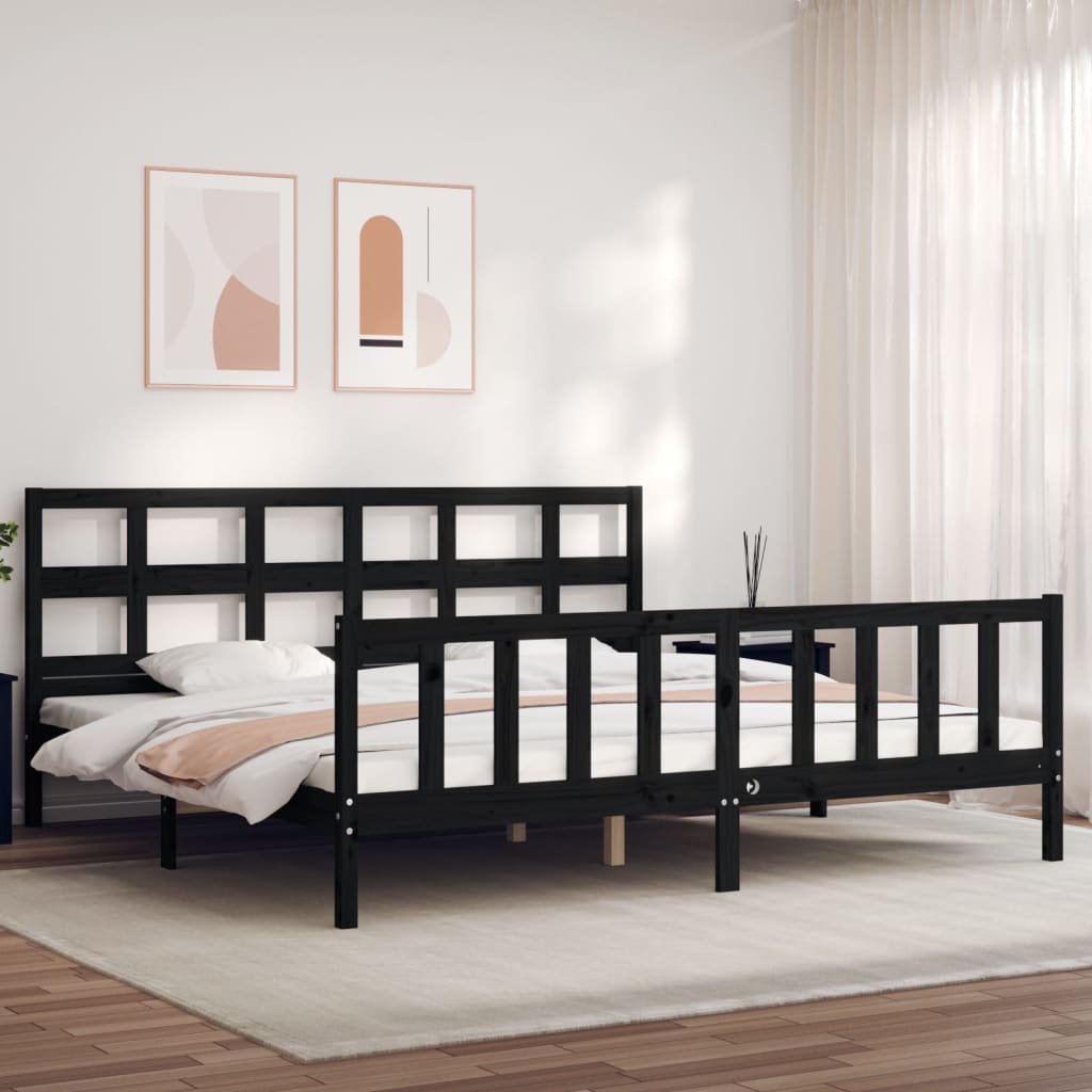 Okvir za krevet s uzglavljem crni 200 x 200 cm od masivnog drva