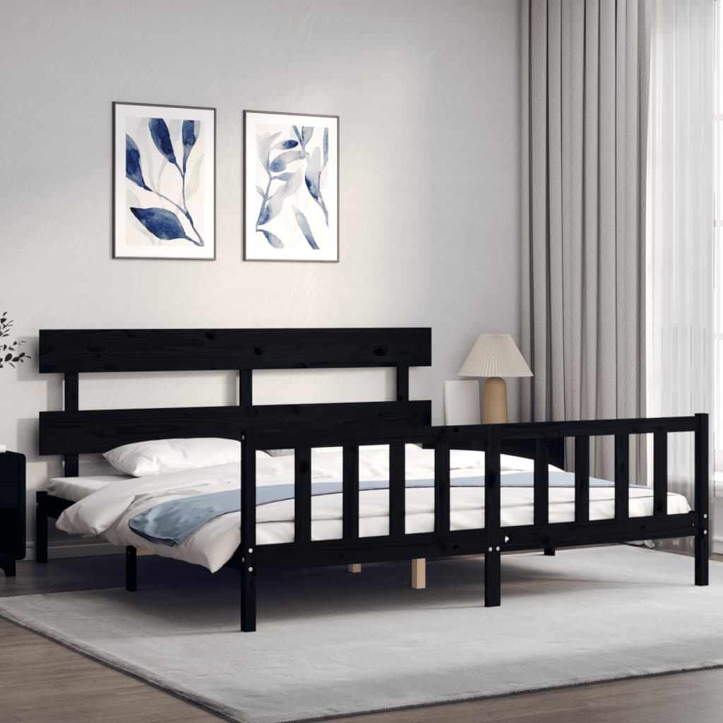 Okvir za krevet s uzglavljem crni 200 x 200 cm od masivnog drva