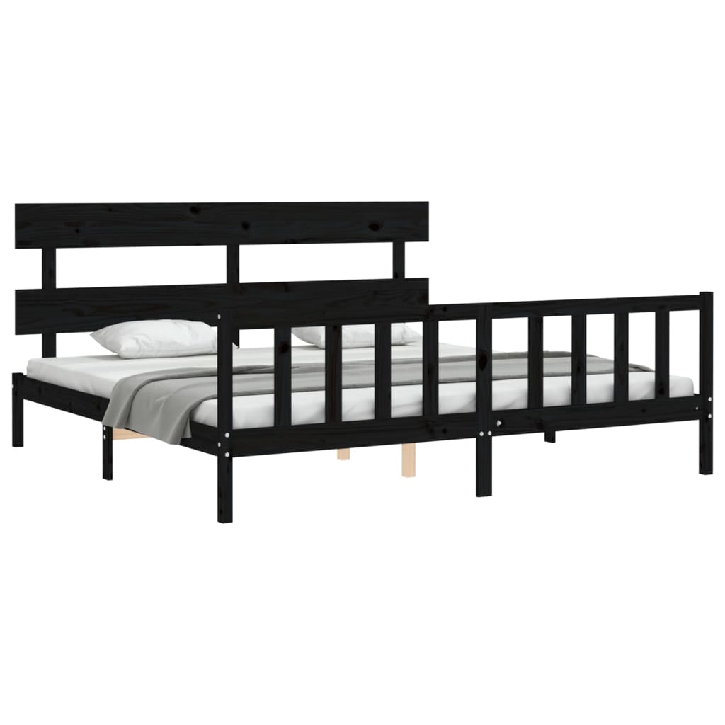 Okvir za krevet s uzglavljem crni 200 x 200 cm od masivnog drva