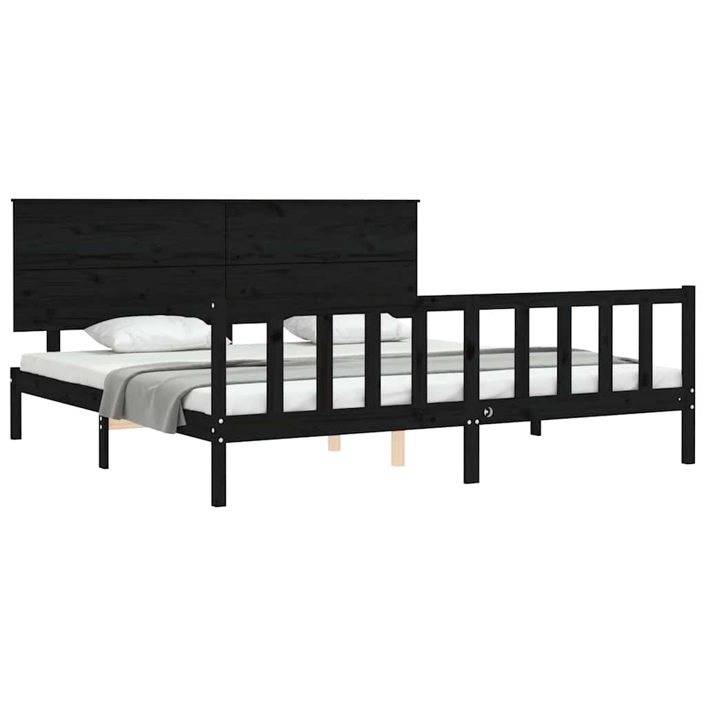 Okvir za krevet s uzglavljem crni 200 x 200 cm od masivnog drva