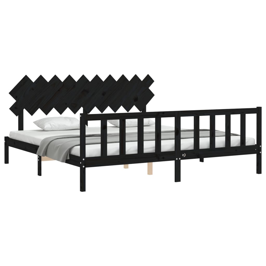 Okvir za krevet s uzglavljem crni 200 x 200 cm od masivnog drva
