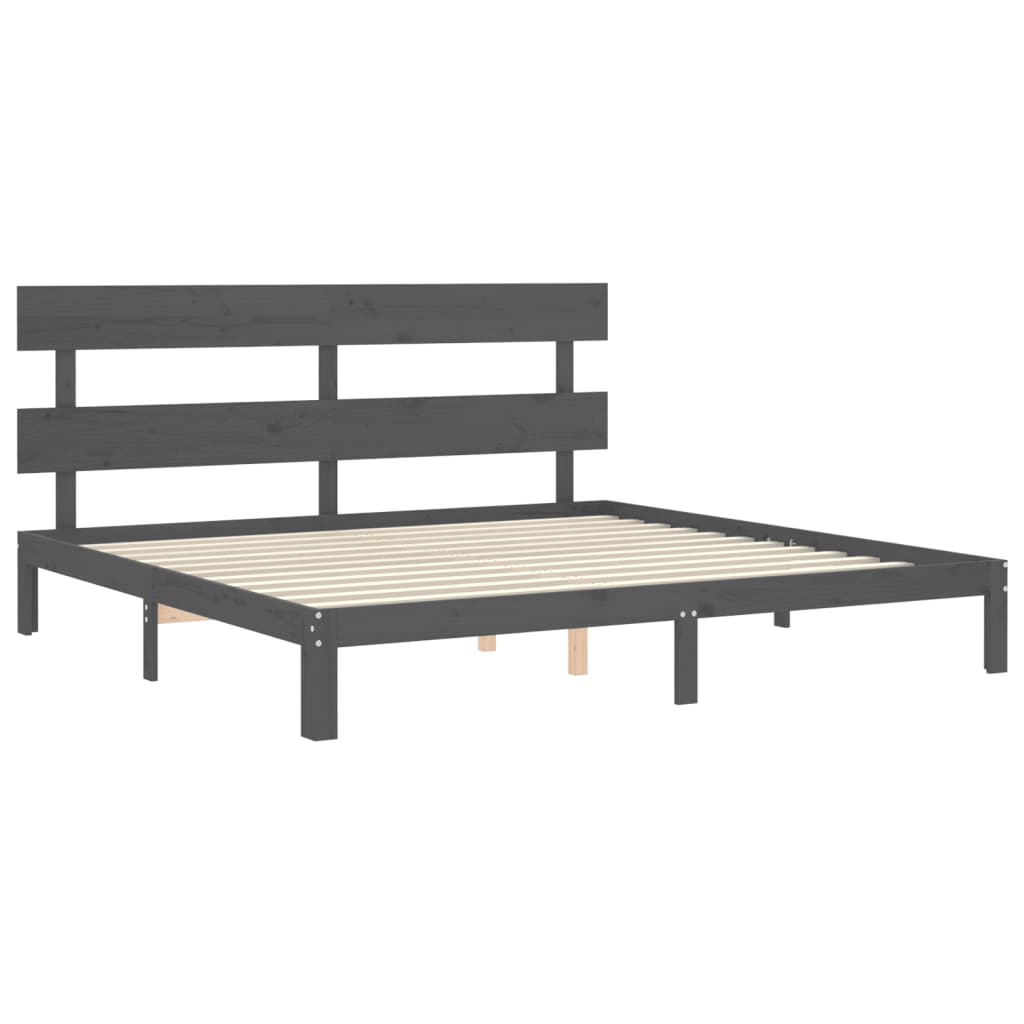 Okvir za krevet s uzglavljem sivi 200 x 200 cm od masivnog drva