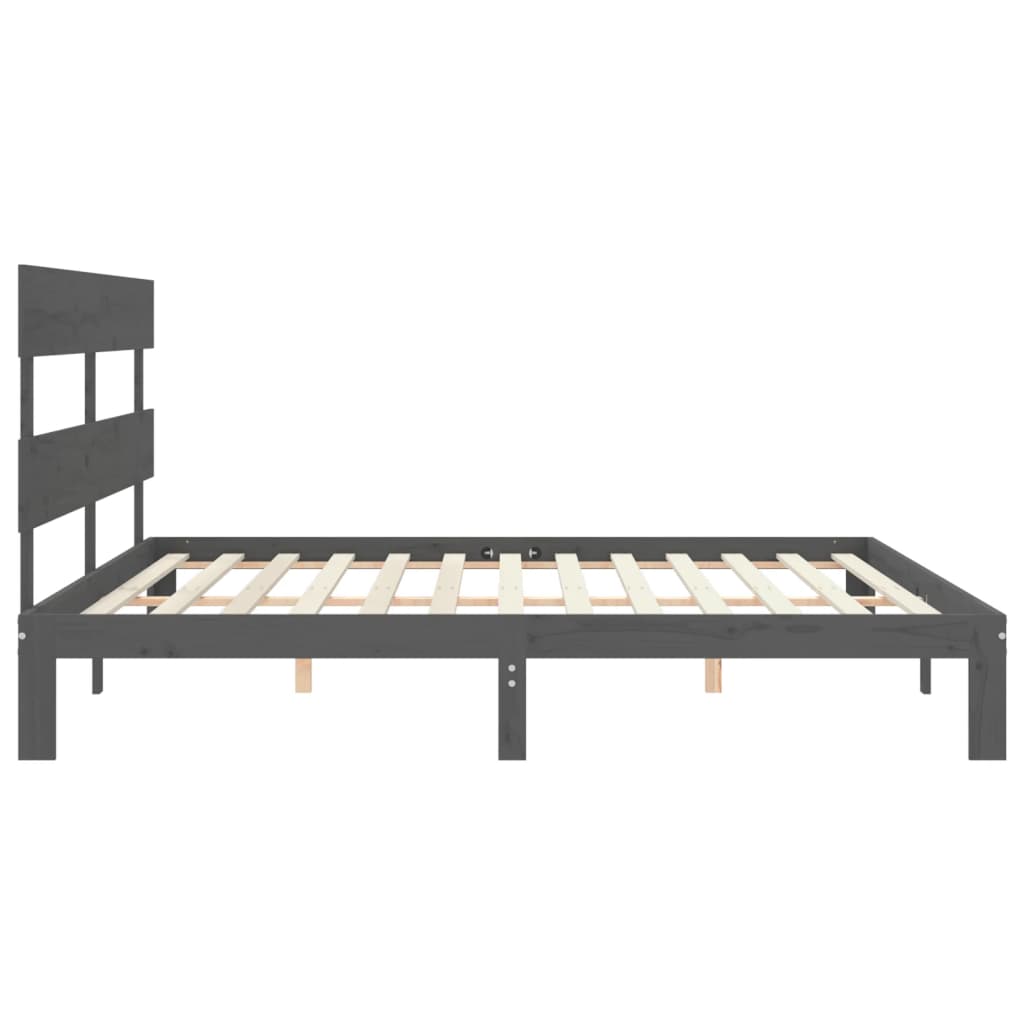 Okvir za krevet s uzglavljem sivi 200 x 200 cm od masivnog drva