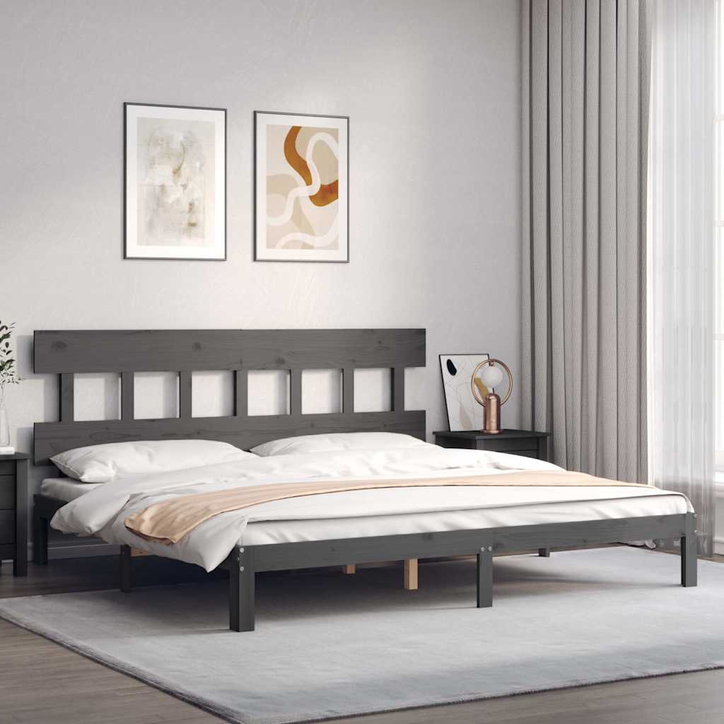Okvir za krevet s uzglavljem sivi 200 x 200 cm od masivnog drva