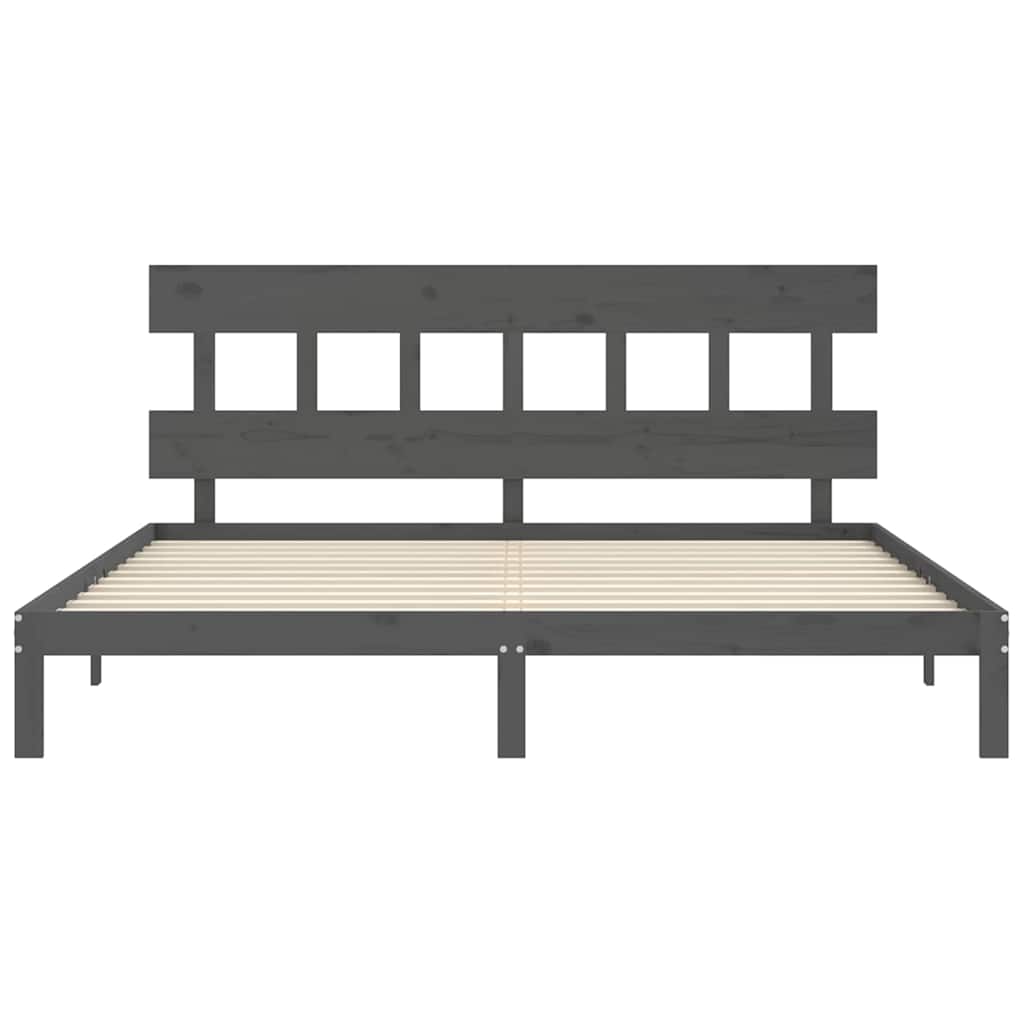 Okvir za krevet s uzglavljem sivi 200 x 200 cm od masivnog drva