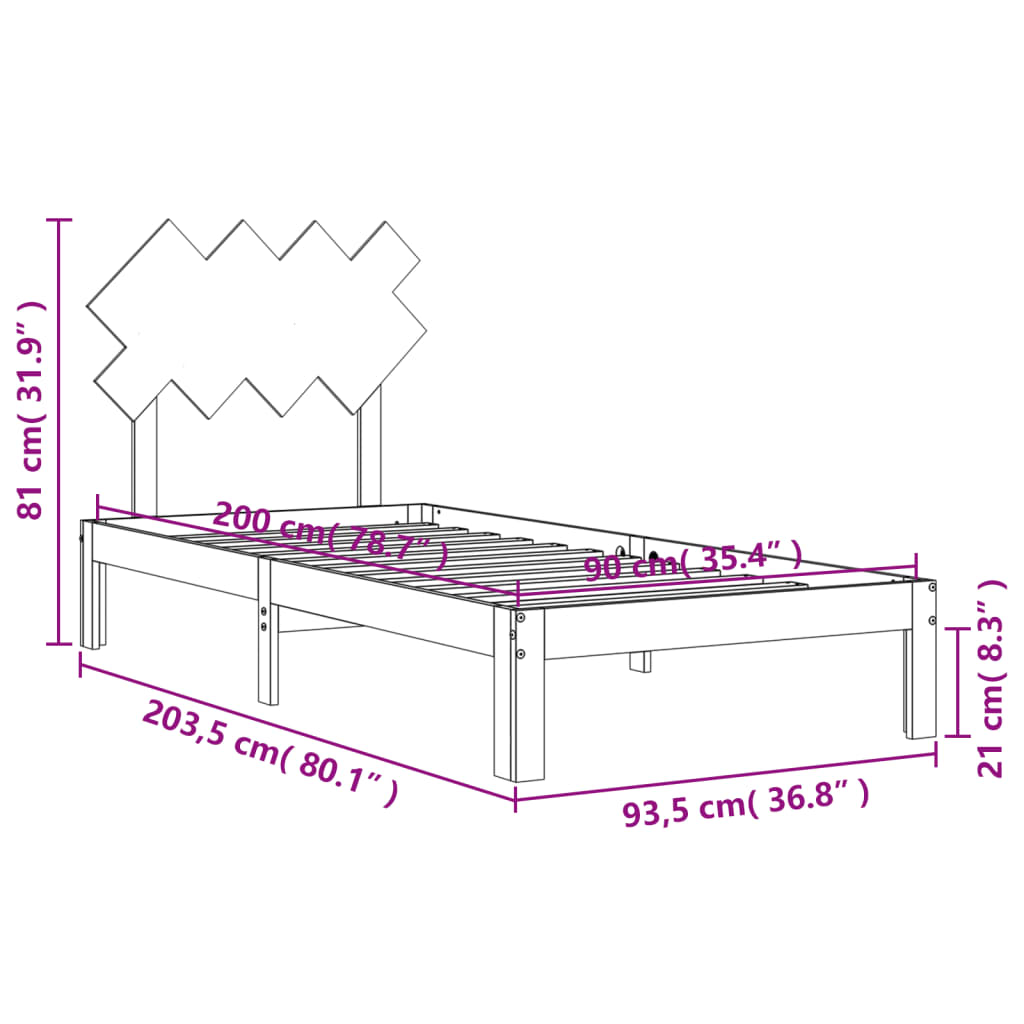 Okvir kreveta bez madraca 90 x 200 cm od masivne borovine