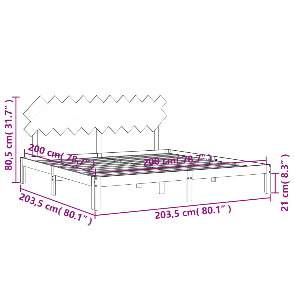 Okvir za krevet s uzglavljem sivi 200 x 200 cm od masivnog drva