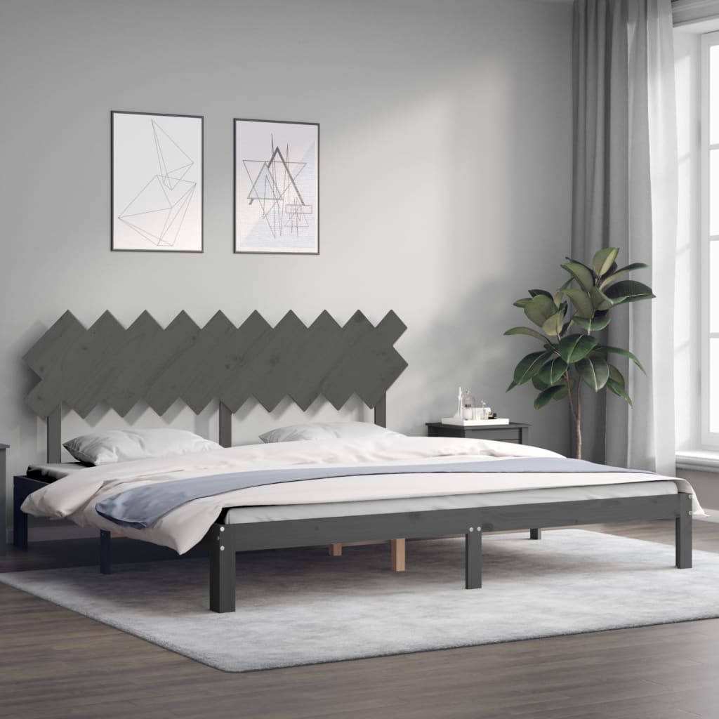 Okvir za krevet s uzglavljem sivi 200 x 200 cm od masivnog drva