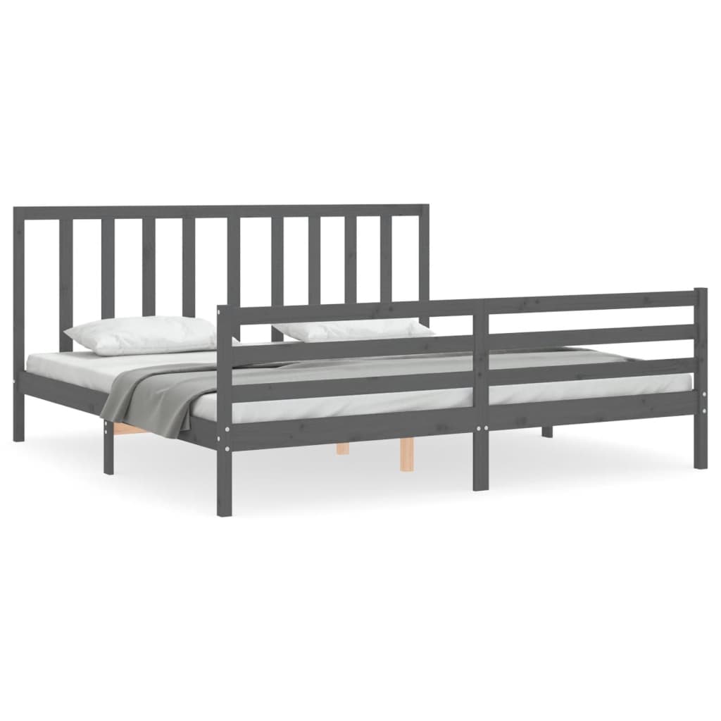 Okvir za krevet s uzglavljem sivi 200 x 200 cm od masivnog drva