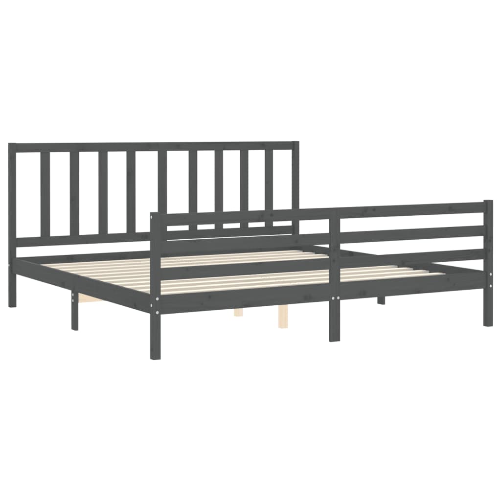 Okvir za krevet s uzglavljem sivi 200 x 200 cm od masivnog drva