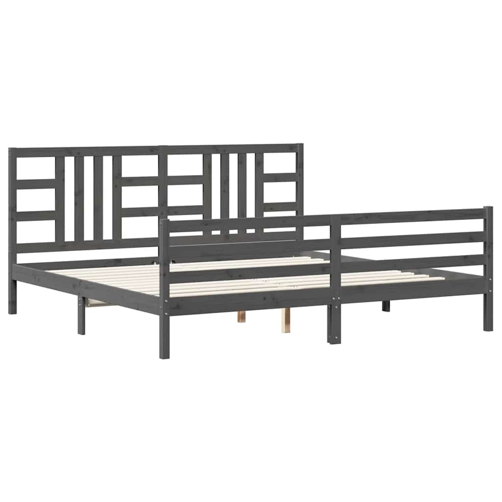 Okvir za krevet s uzglavljem sivi 200 x 200 cm od masivnog drva