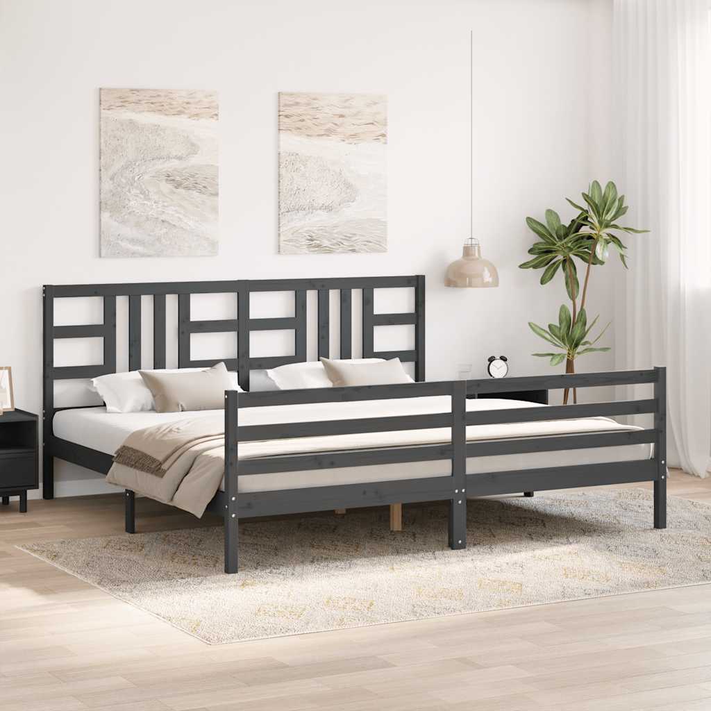 Okvir za krevet s uzglavljem sivi 200 x 200 cm od masivnog drva