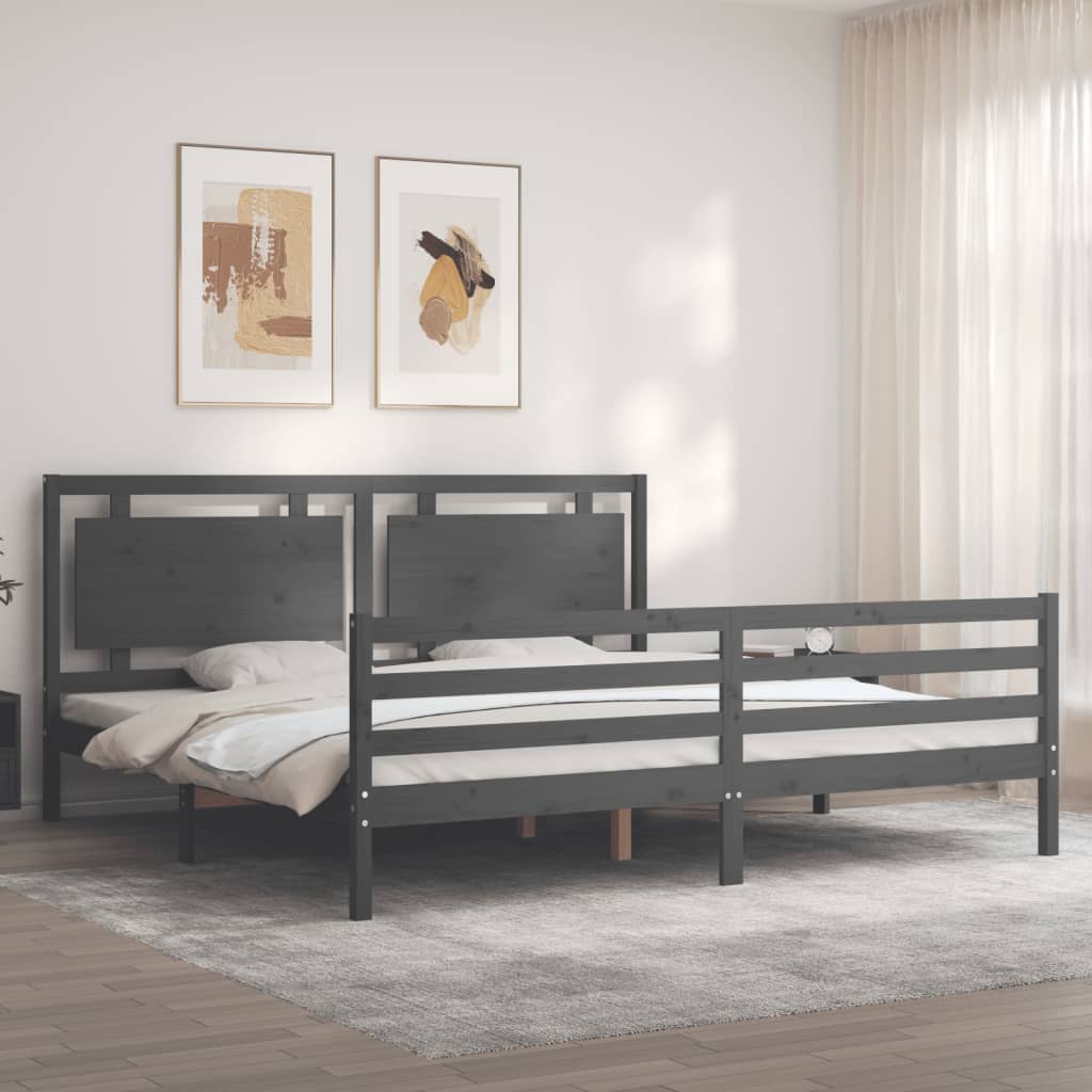 Okvir za krevet s uzglavljem sivi 200 x 200 cm od masivnog drva