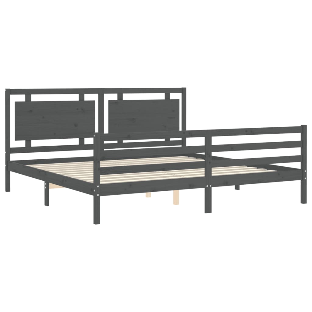 Okvir za krevet s uzglavljem sivi 200 x 200 cm od masivnog drva