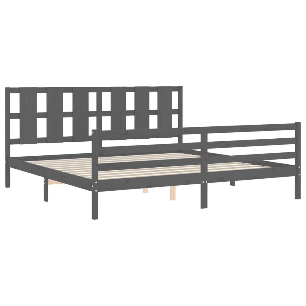 Okvir za krevet s uzglavljem sivi 200 x 200 cm od masivnog drva